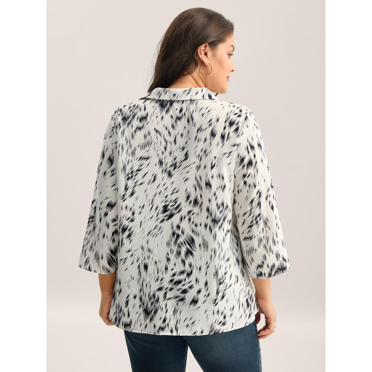 Plus Size Ivory Zebra Print Tab Sleeve Shirt Collar Blouse Women Elbow-length sleeve Shirt collar Work Blouses BloomChic 12/L Product Image