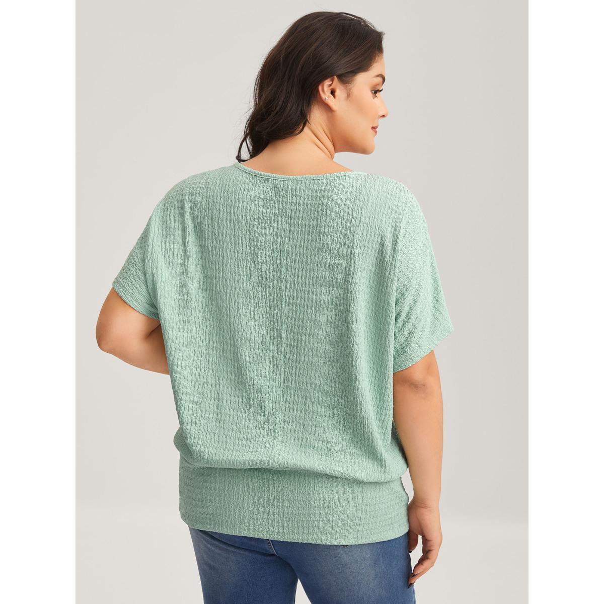 Plus Size Textured Relaxed Fit Dolman Sleeve T-Shirt Greenbean Women Texture Round Neck Loose Everyday-Casual T-shirts BloomChic 12/L Product Image