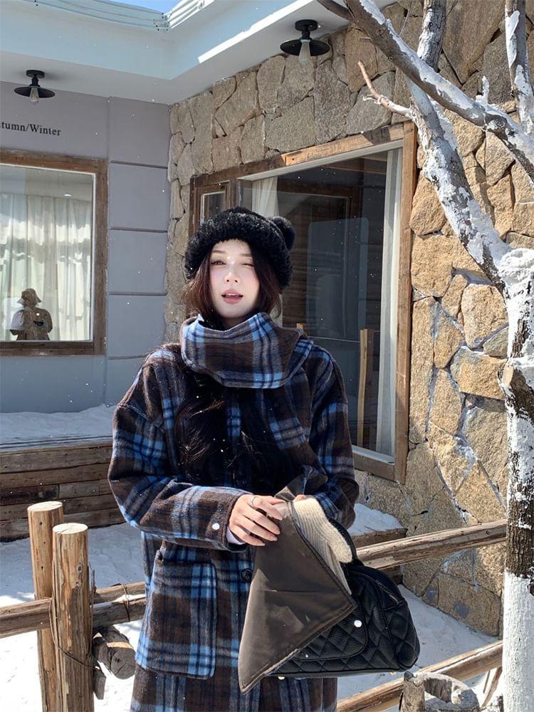Plaid Midi Single-Breasted Coat Product Image