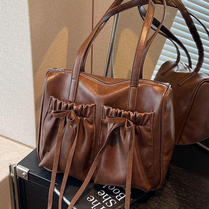 Faux Leather Ribbon Accent Shoulder Bag Product Image