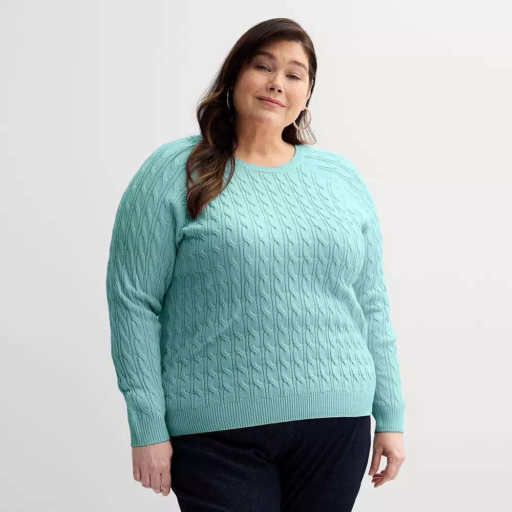 Plus Size Croft & Barrow The Extra Soft Cabled Crew Neck Sweater, Womens Product Image