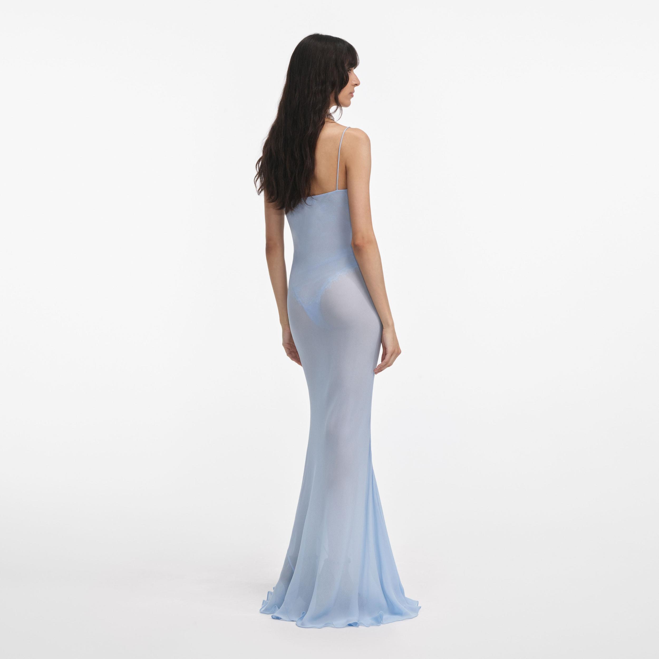 Blue Strappy Georgette Maxi Dress Product Image