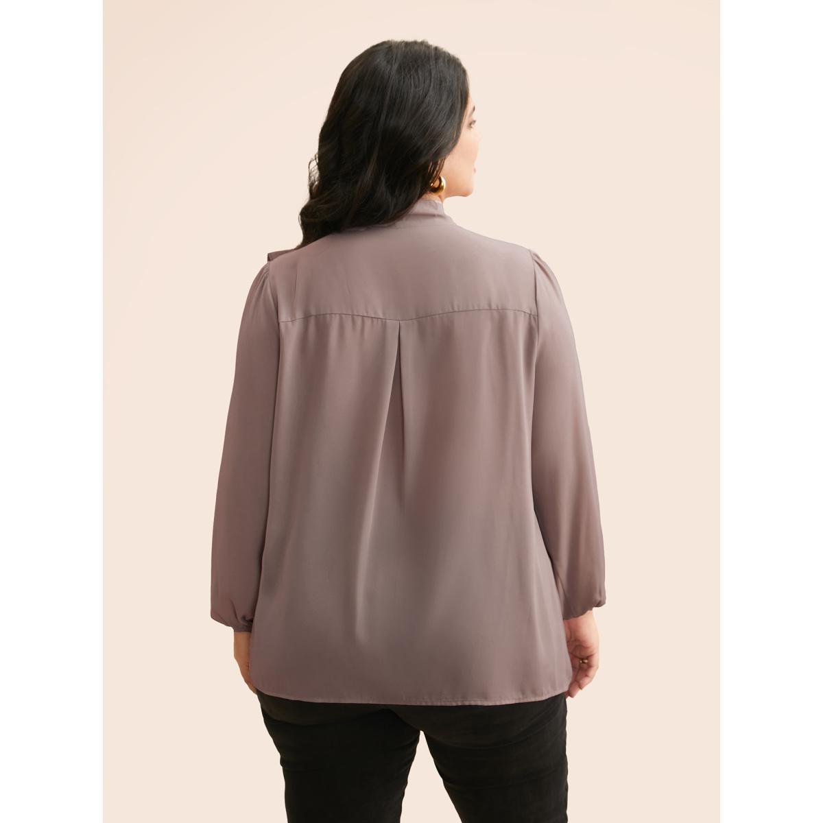 Plus Size Dirtypink Ribbon Tied Collar Ruffles Lantern Sleeve Blouse Women Elegant Long Sleeve Ribbon-tied collar Everyday Blouses BloomChic 30/6X Product Image