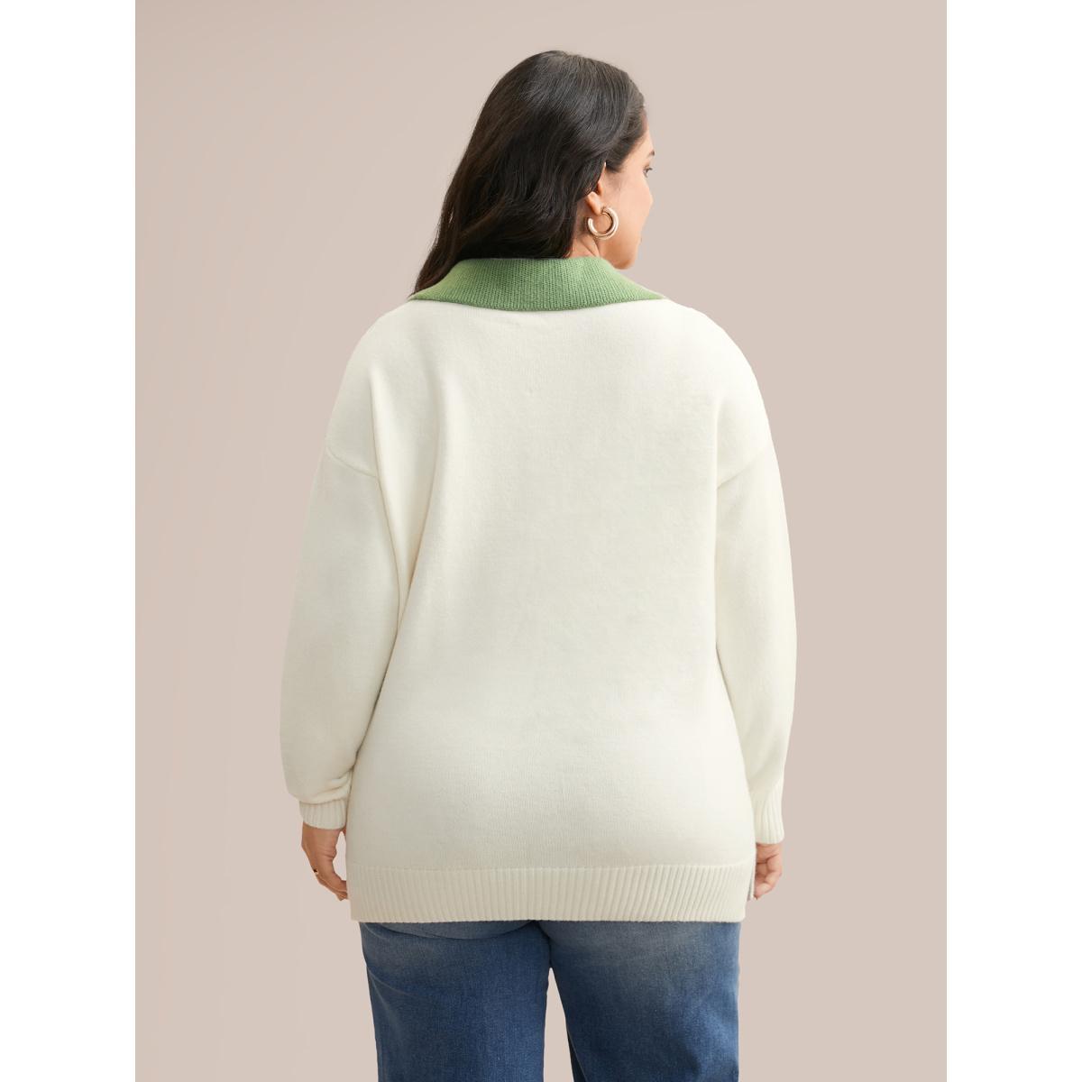 Plus Size Supersoft Essentials Contrast Polo Neck Cable Knit Pullover Beige Women Casual Loose Long Sleeve Polo Everyday Pullovers BloomChic 26/4X Product Image