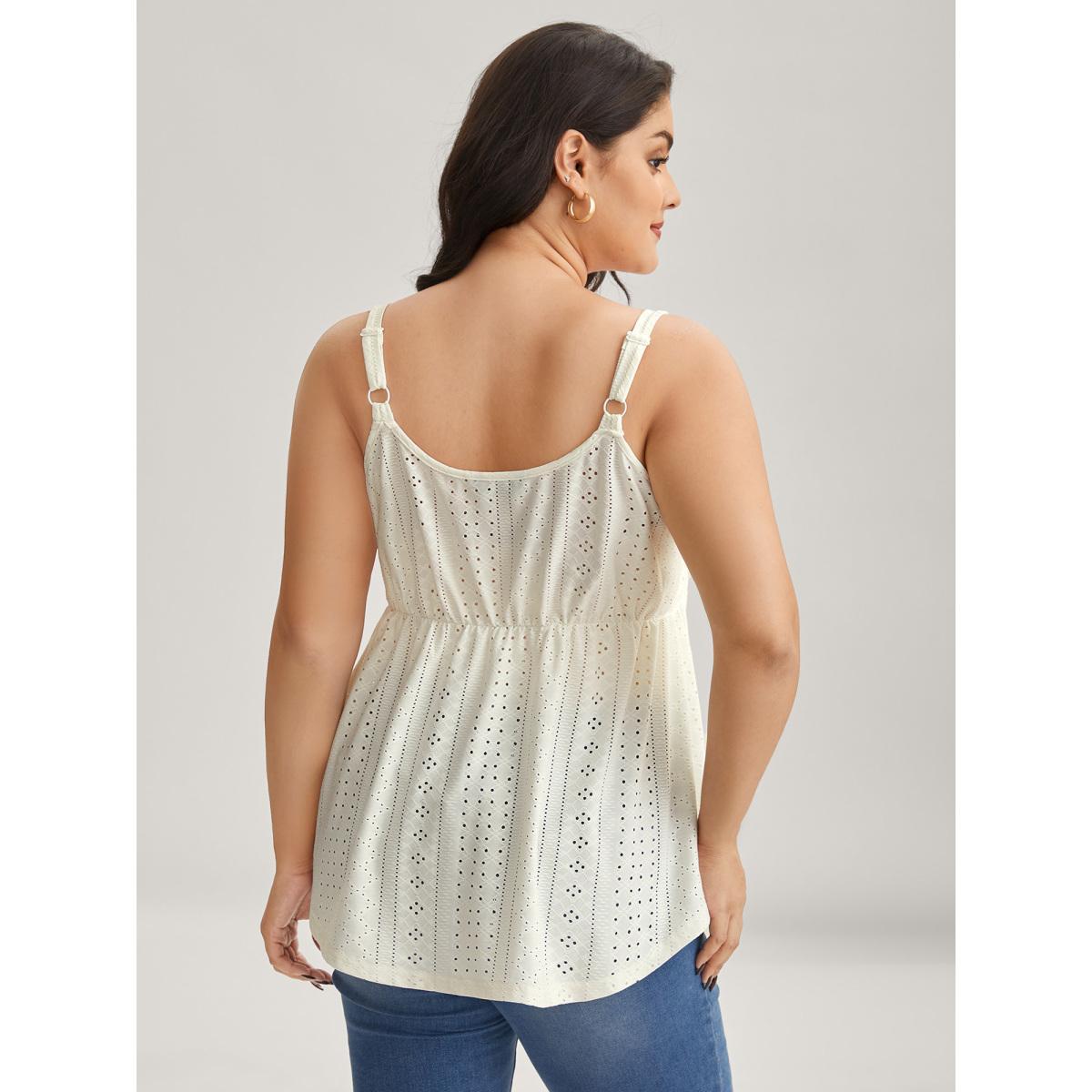Plus Size Eyelet Trim Ruched Tank Top Women Beige Texture V-neck Everyday-Elegant Tank Tops Camis BloomChic 26/4X Product Image