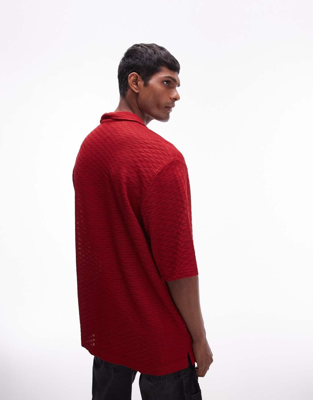 Topman short sleeve crochet shirt in red Product Image