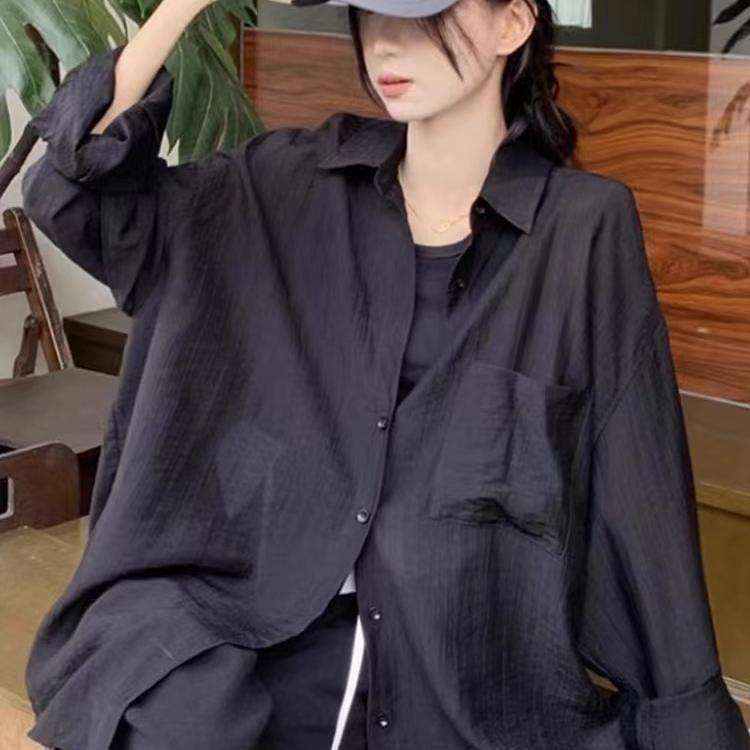 Long Sleeve Collared Plain Shirt Product Image