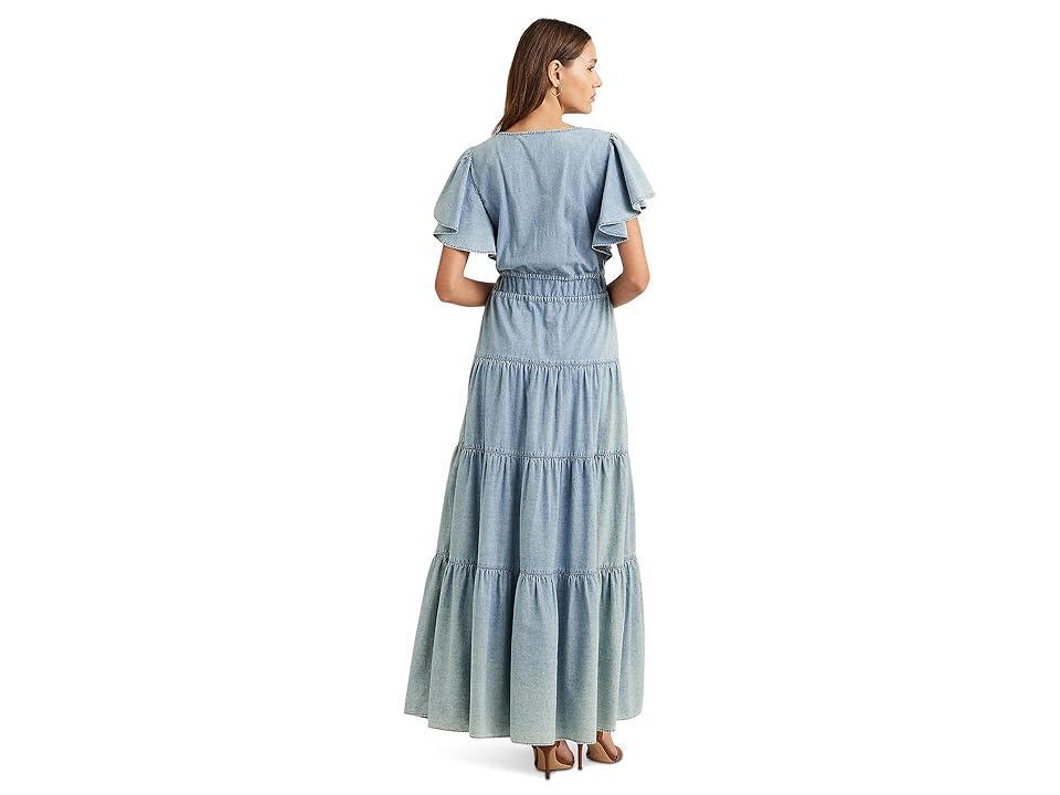Lauren Ralph Lauren Petite Chambray Tiered Maxidress (Isla Wash) Women's Dress Product Image