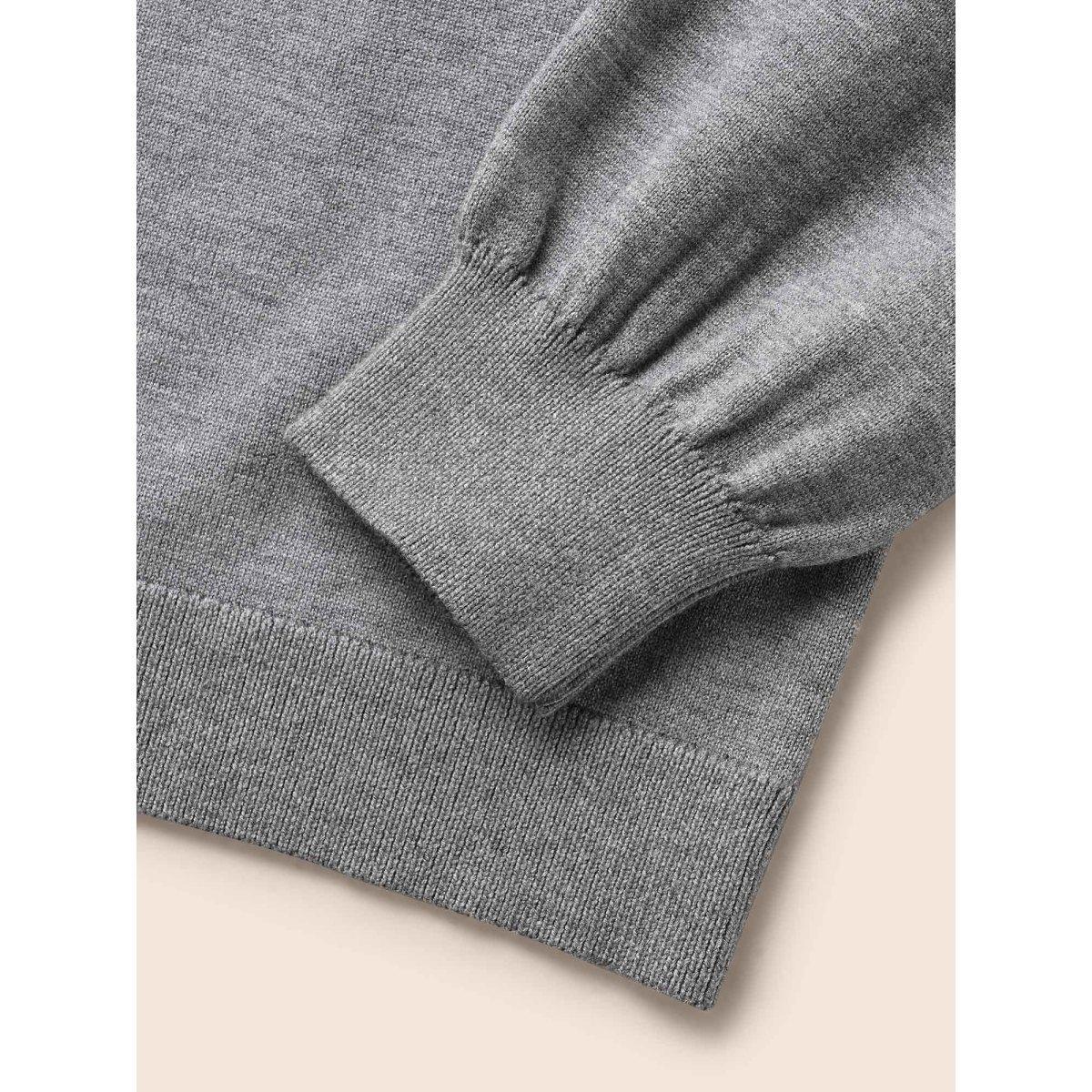 Plus Size Plain Keyhole Puff Sleeve Pullover DarkGray Women Casual Long Sleeve Round Neck Everyday Pullovers BloomChic 14-16/1X Product Image