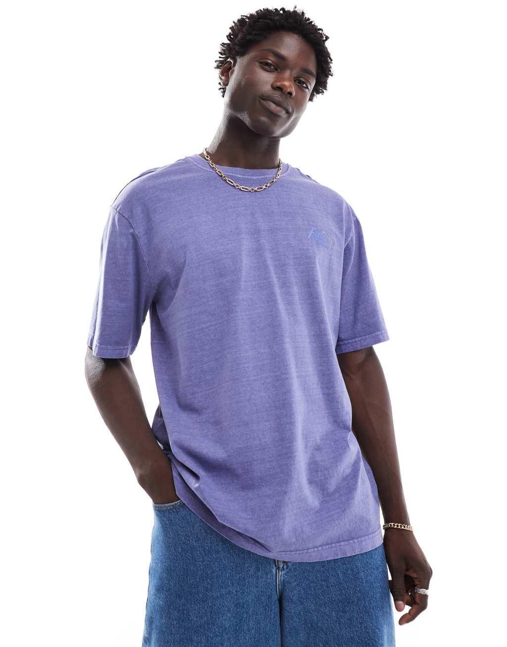 ONLY & SONS relaxed fit T-shirt with retro Future back print in washed purple Product Image