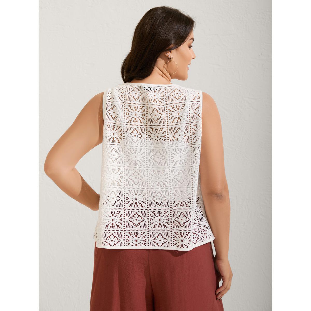Plus Size Lace Spliced Denim-Like Kimono Vest Women Originalwhite Tie knot Vacation Kimonos BloomChic 14-16/1X Product Image