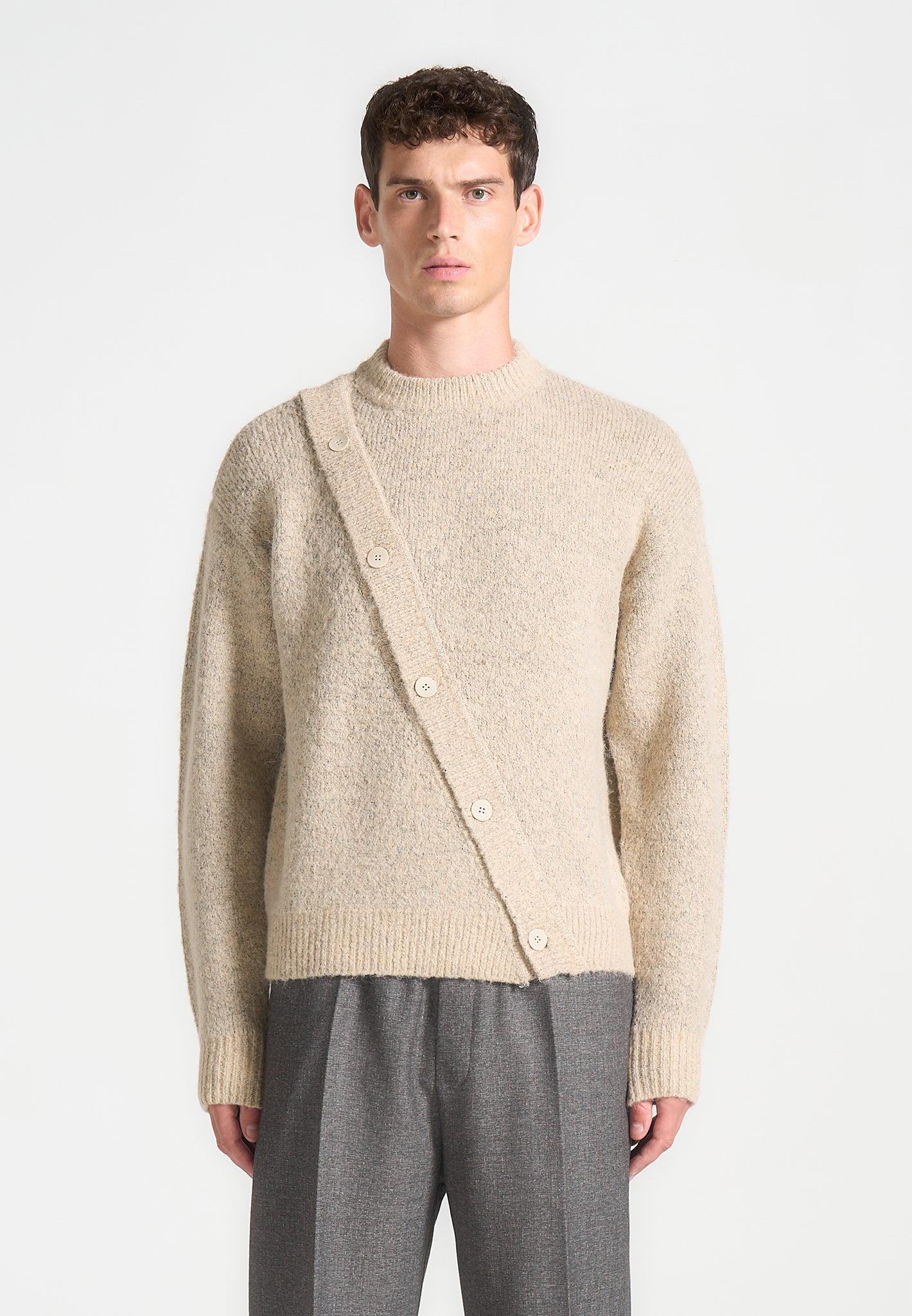 Asymmetric Brushed Wool Knit Jumper - Beige Male Product Image