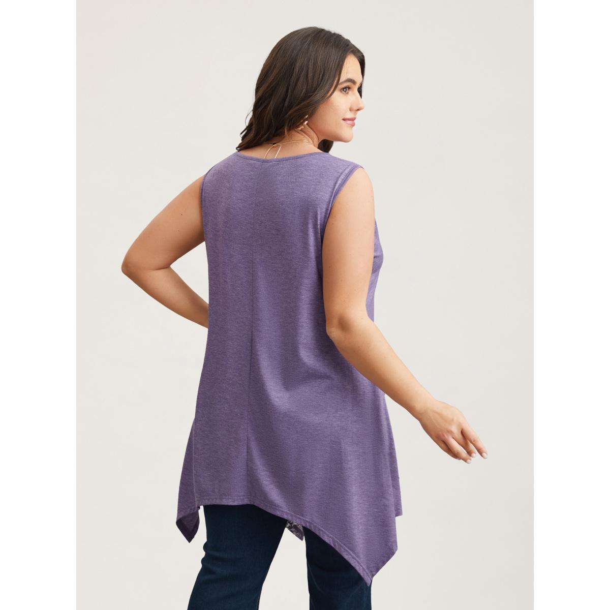 Plus Size Notched Collar Sheer Lace Hi-Low Hem Vest Women Mauve Elegant Patchwork Notched collar Everyday Tank Tops Camis BloomChic 26/4X Product Image