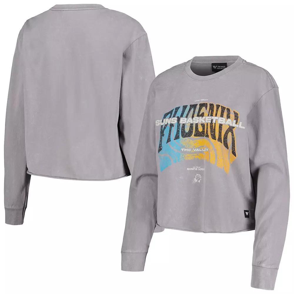 Women's The Wild Collective  Gray Phoenix Suns Band Cropped Long Sleeve T-Shirt, Size: Small, Phx Grey Product Image