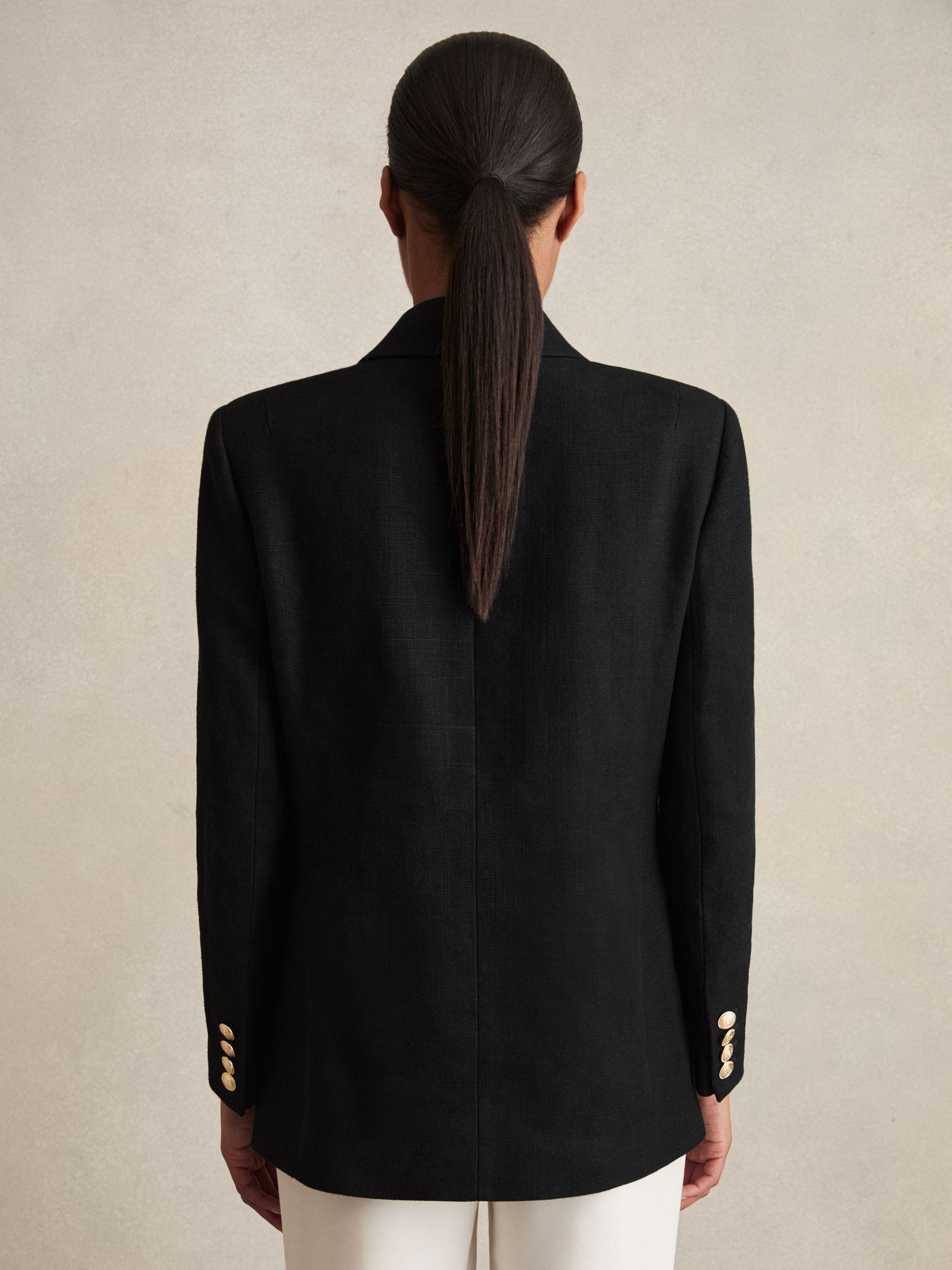 Petite Oversized Double-Breasted Blazer Linen-Blend in Black Product Image