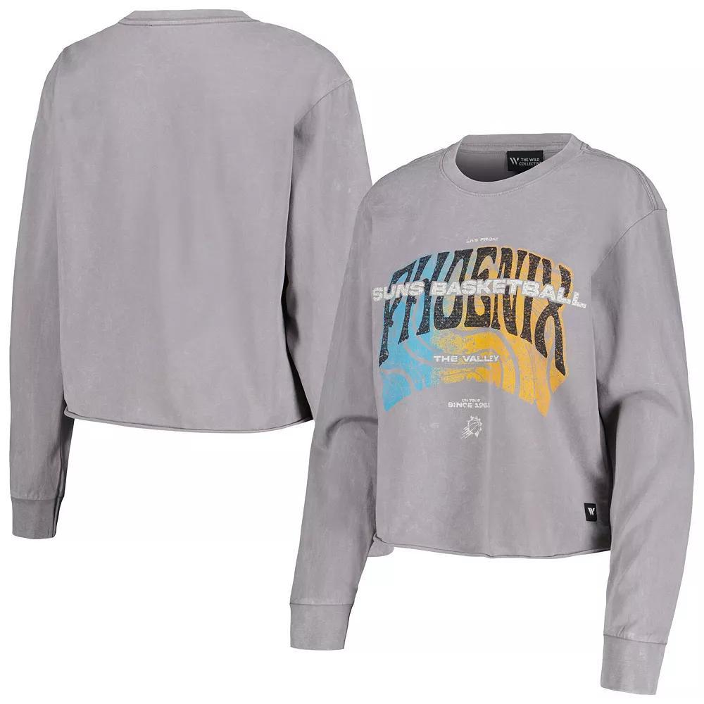 Women's The Wild Collective  Gray Phoenix Suns Band Cropped Long Sleeve T-Shirt, Size: Small, Phx Grey Product Image