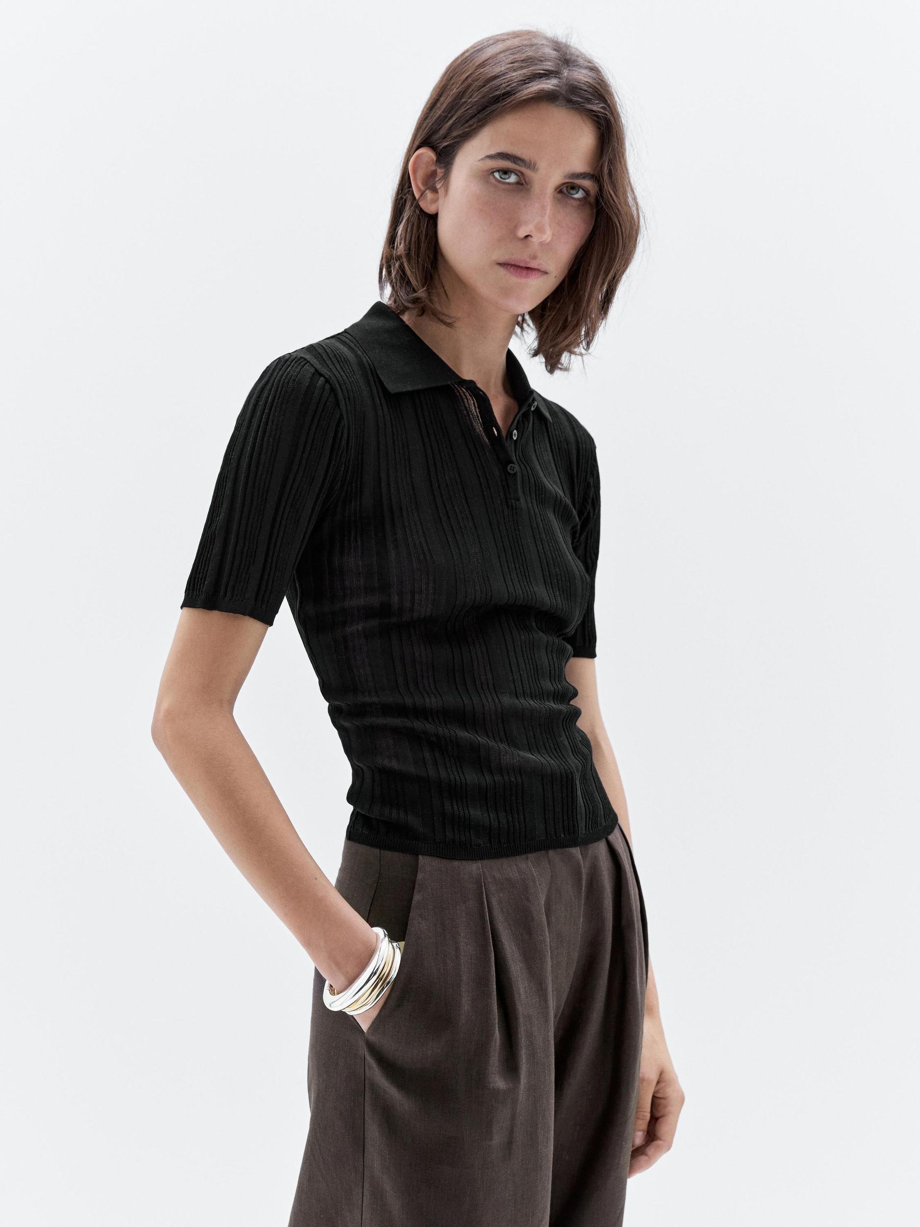 100% cotton polo shirt with ribbed detail Product Image
