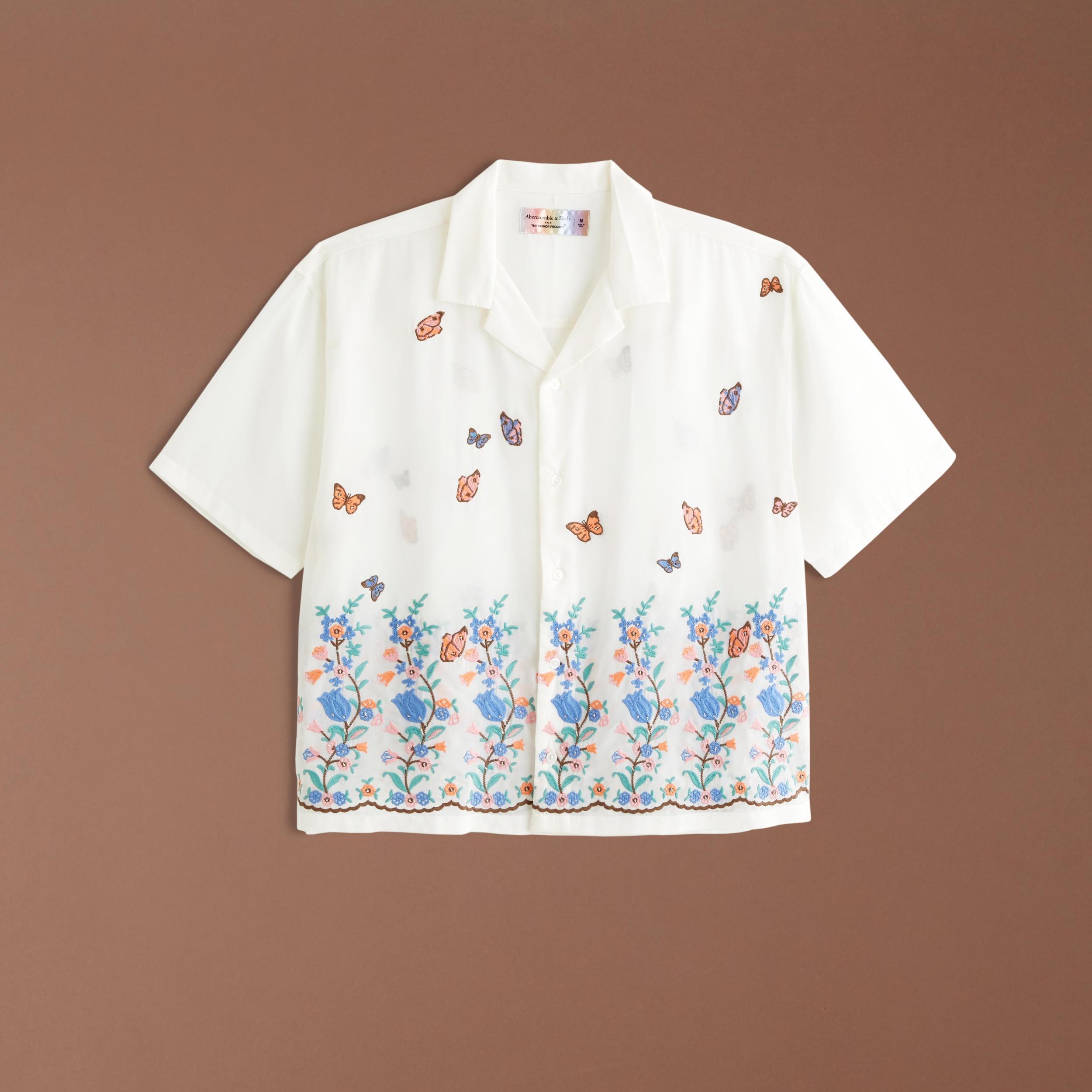 Pride Camp Collar Cropped Sheer Embroidered Shirt Product Image