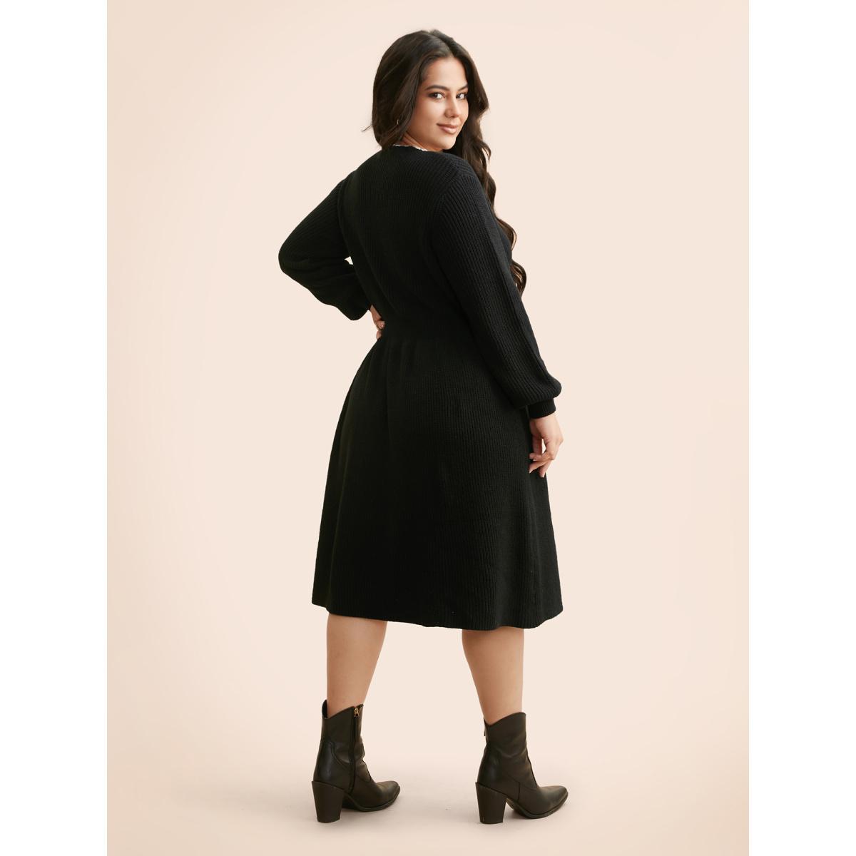 Plus Size Supersoft Essentials Contrast Lace Collar Wool Sweater Dress Black Women Casual Long Sleeve Everyday Sweater Dresses BloomChic 14-16/1X Product Image