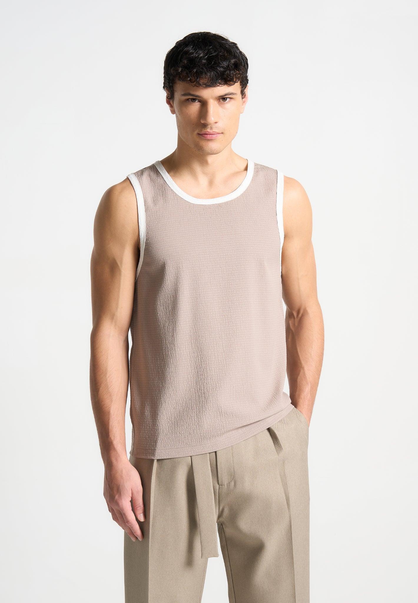Seersucker Vest - Beige/White Male Product Image