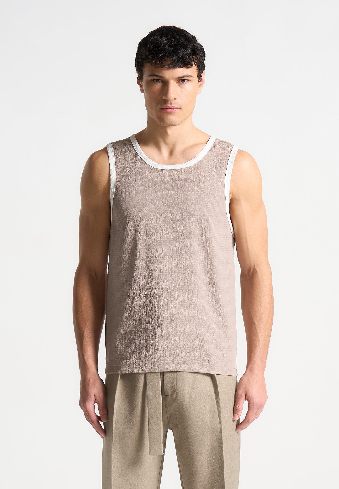Seersucker Vest - Beige/White Male Product Image