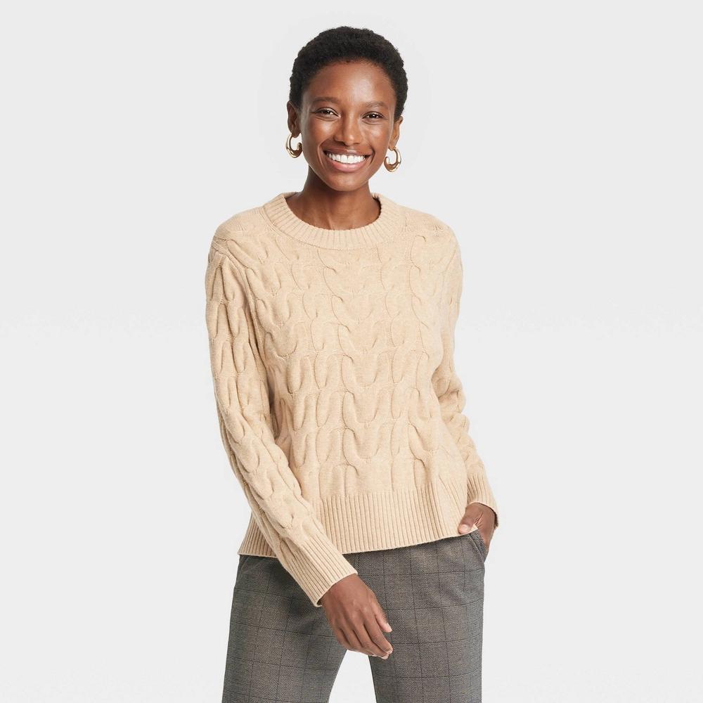 Women's Cable Crewneck Pullover Sweater - A New Day™ Product Image