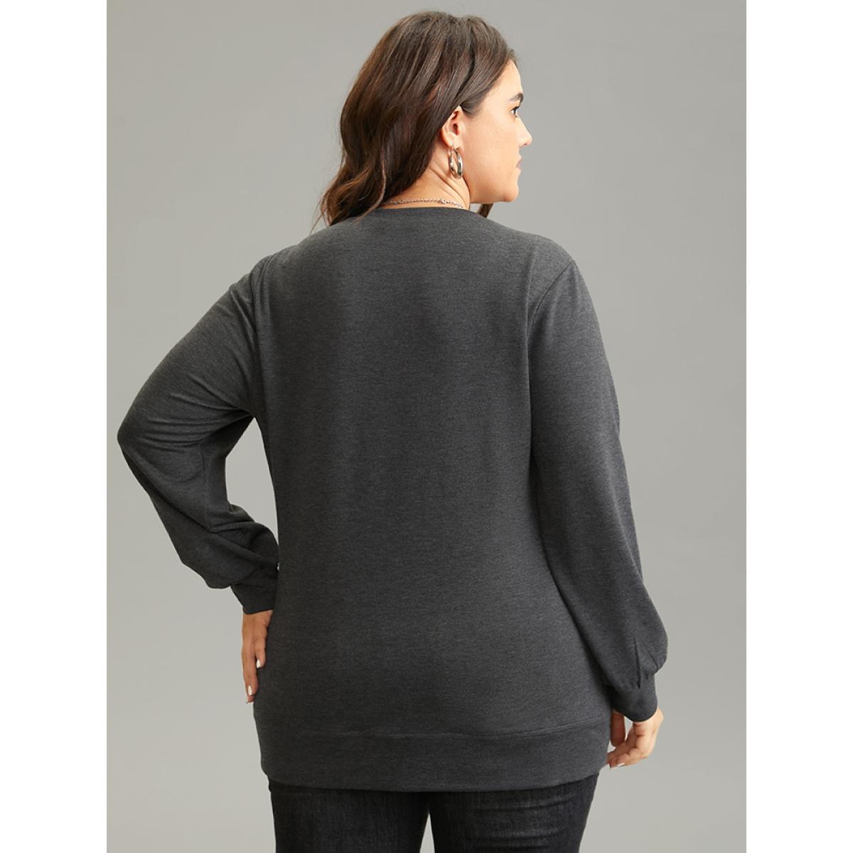 Plus Size Solid Heather Round Neck Wrap Hem Sweatshirt Women DimGray Casual Wrap Round Neck Dailywear Sweatshirts BloomChic 22-24/3X Product Image