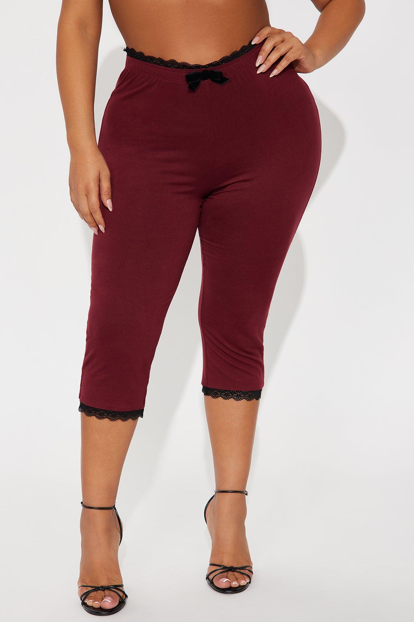 Valentina Solid Lace Trim Capri Legging - Burgundy Product Image