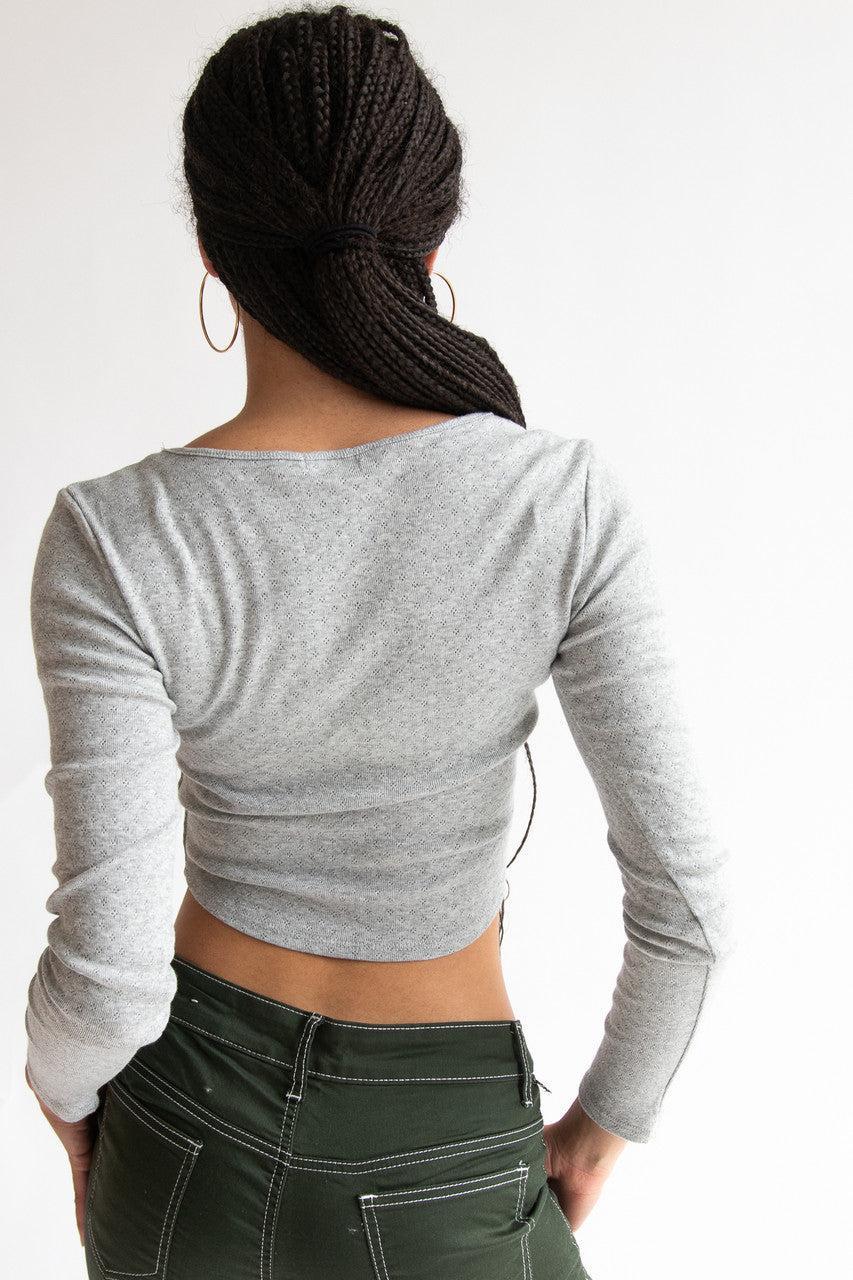 Long Sleeve Pointelle Bow Top Product Image