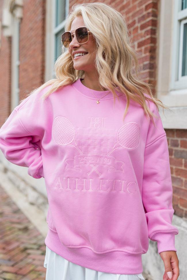 Sporty Chic Pink Embroidered Sweatshirt FINAL SALE Product Image