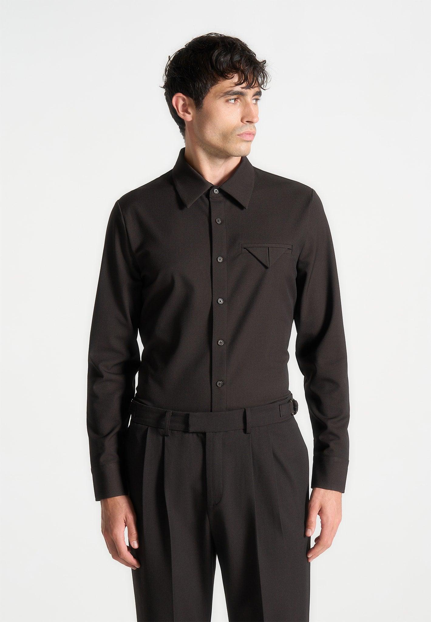 Slim Fit Tailored Stretch Shirt - Brown Male Product Image