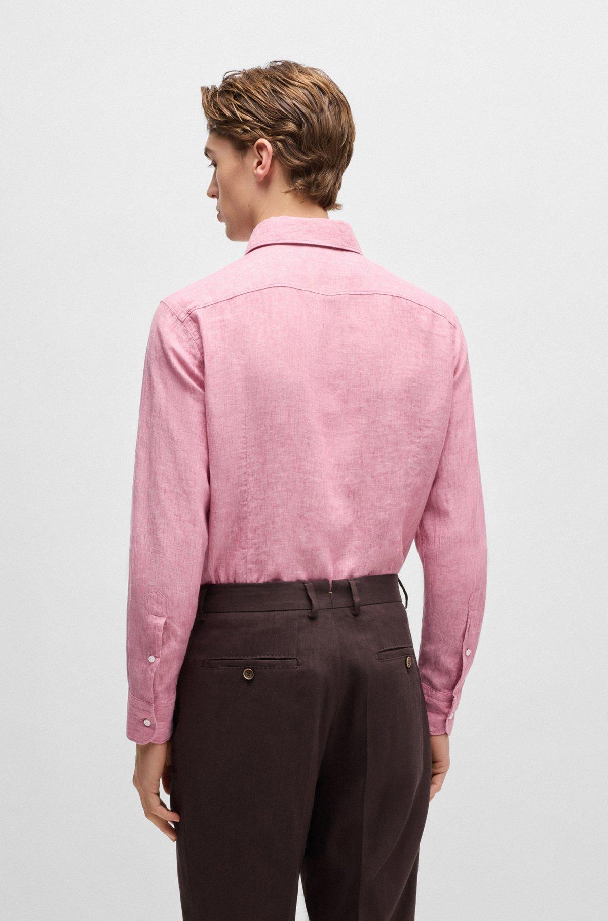 BOSS - Slim-fit shirt in Italian linen - Pink Product Image