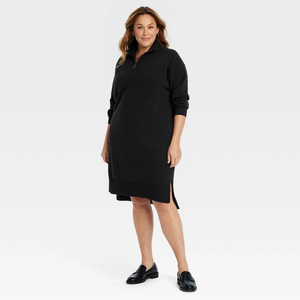 Women's Quarter Zip Long Sleeve Mini Sweater Dress - Ava & Viv™ Product Image