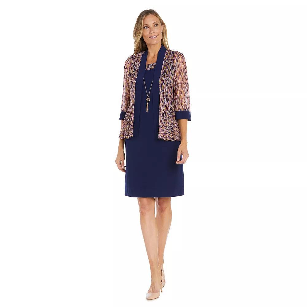 Women's R&M Richards Jacket, Dress, And Detachable Necklace, Size: 18, Blue Team Product Image