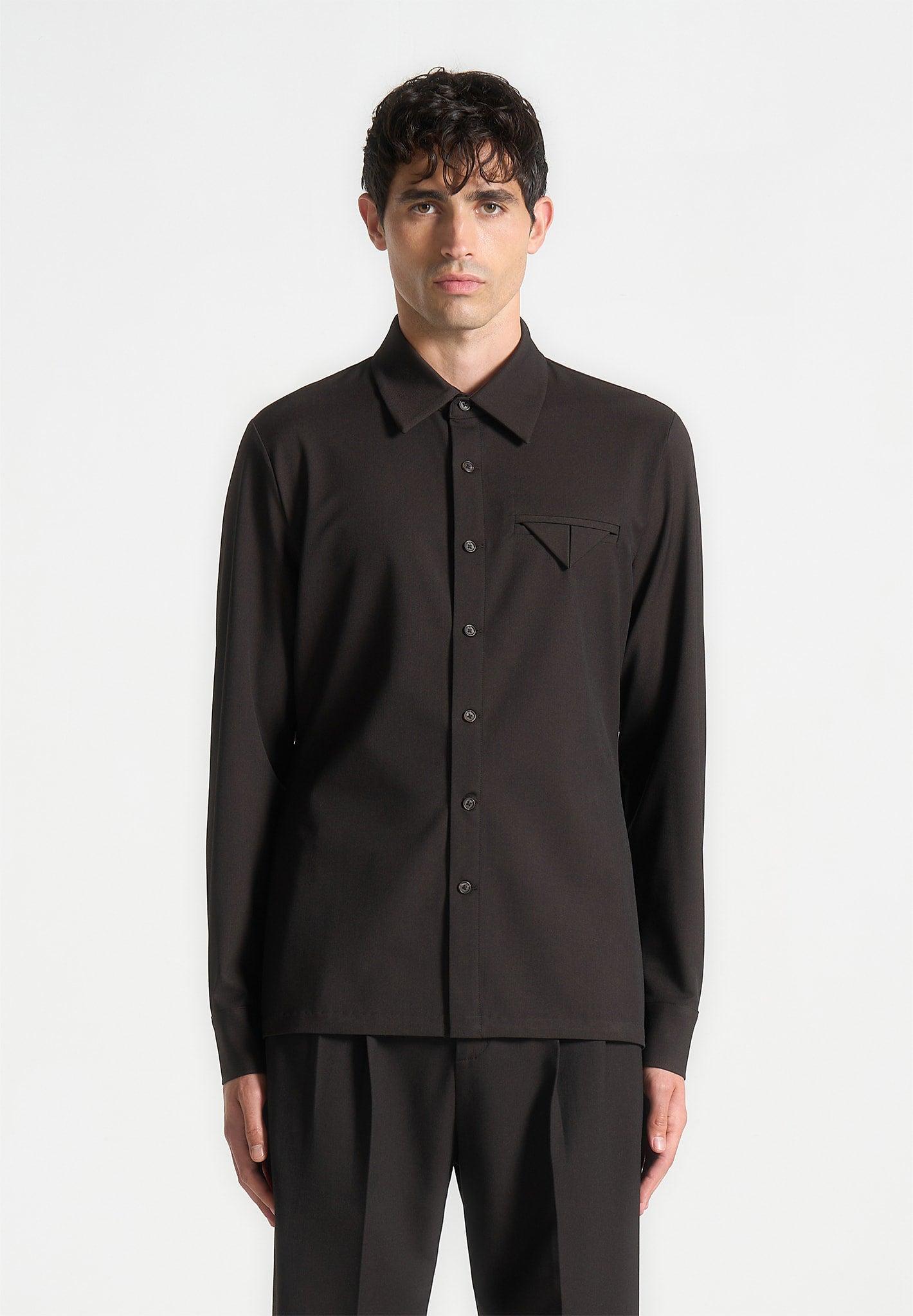 Slim Fit Tailored Stretch Shirt - Brown Male Product Image