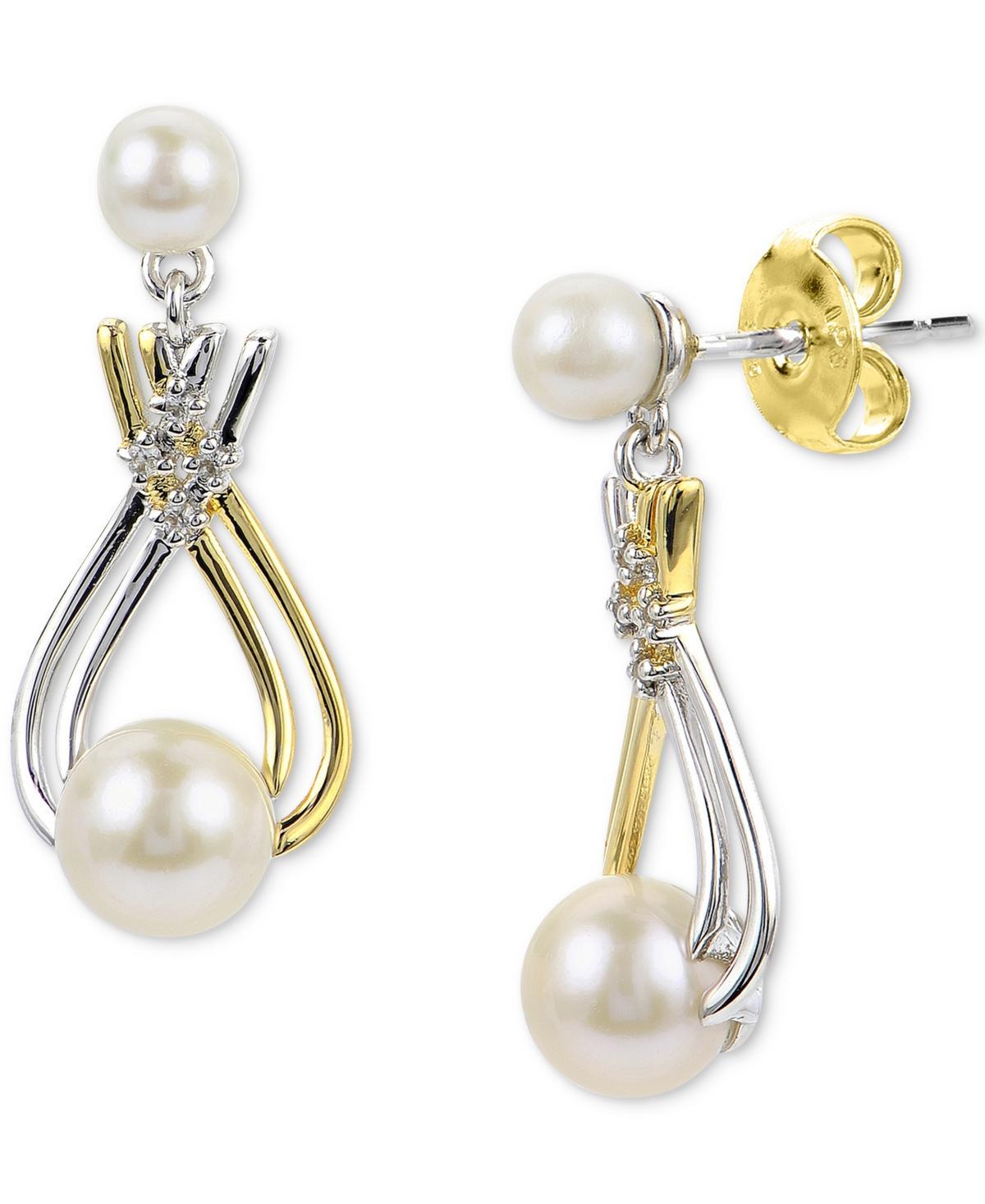 PearLustre by Imperial 14k Gold Over Silver Two Tone Freshwater Cultured Pearl & Lab-Created White Sapphire Earrings, Womens Product Image
