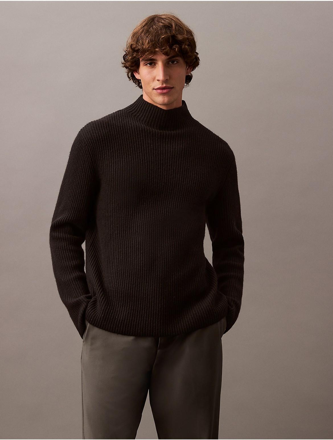 Calvin Klein Men's Wool Blend Mock Neck Sweater - Grey - L Product Image