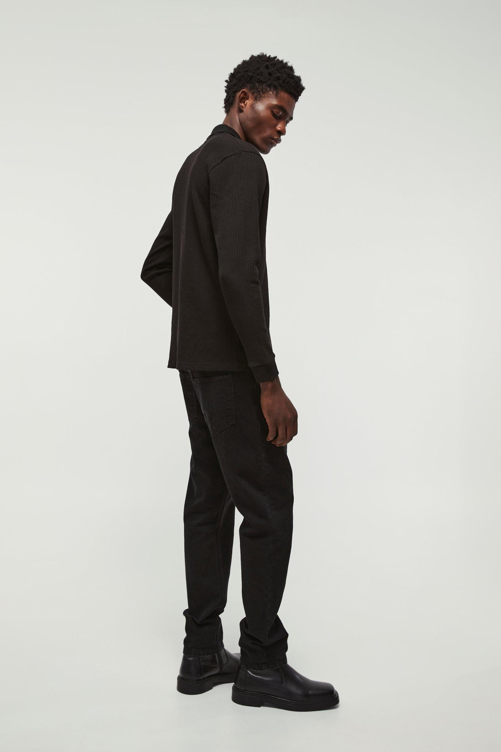 Regular Fit V Neck Long Sleeve Jacquard Polo | boohooMAN USA Product Image