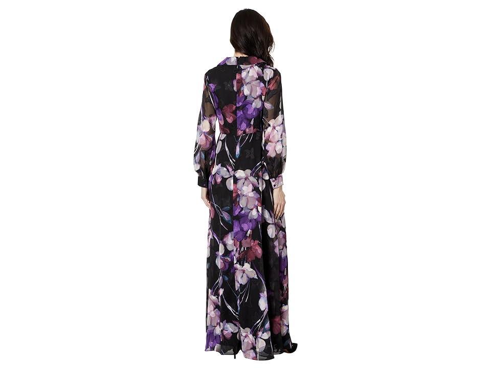Adrianna Papell Printed Floral Long Sleeve Shirt Dress Gown Multi) Women's Dress Product Image