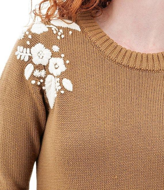 Aventura Lindley Embroidered Ribbed Neck Long Sleeve Sweater Product Image