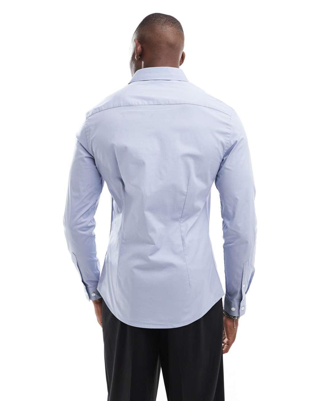 ASOS DESIGN skinny poplin shirt in blue Product Image