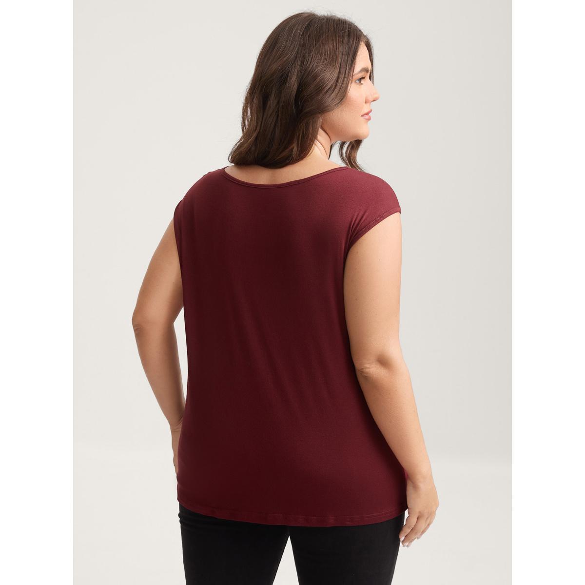 Plus Size Supersoft Neck Cut-Out Tank Top Women Plum Cut-Out Asymmetrical Neck Everyday-Casual Tank Tops Camis BloomChic 18-20/2X Product Image