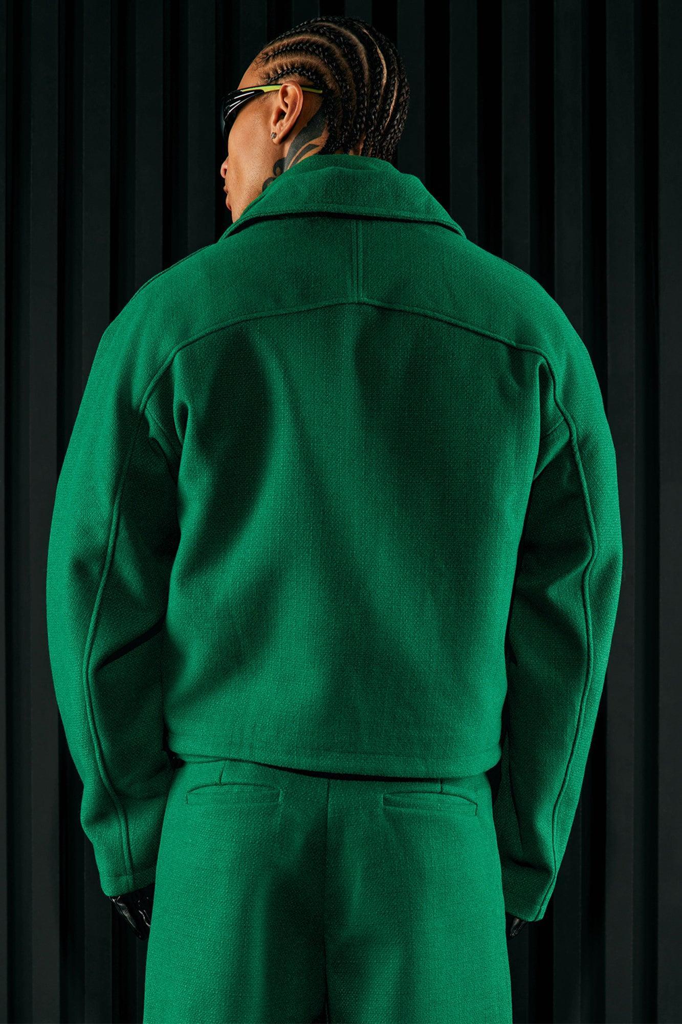 Wilder Textured Weave Cropped Jacket - Green Product Image