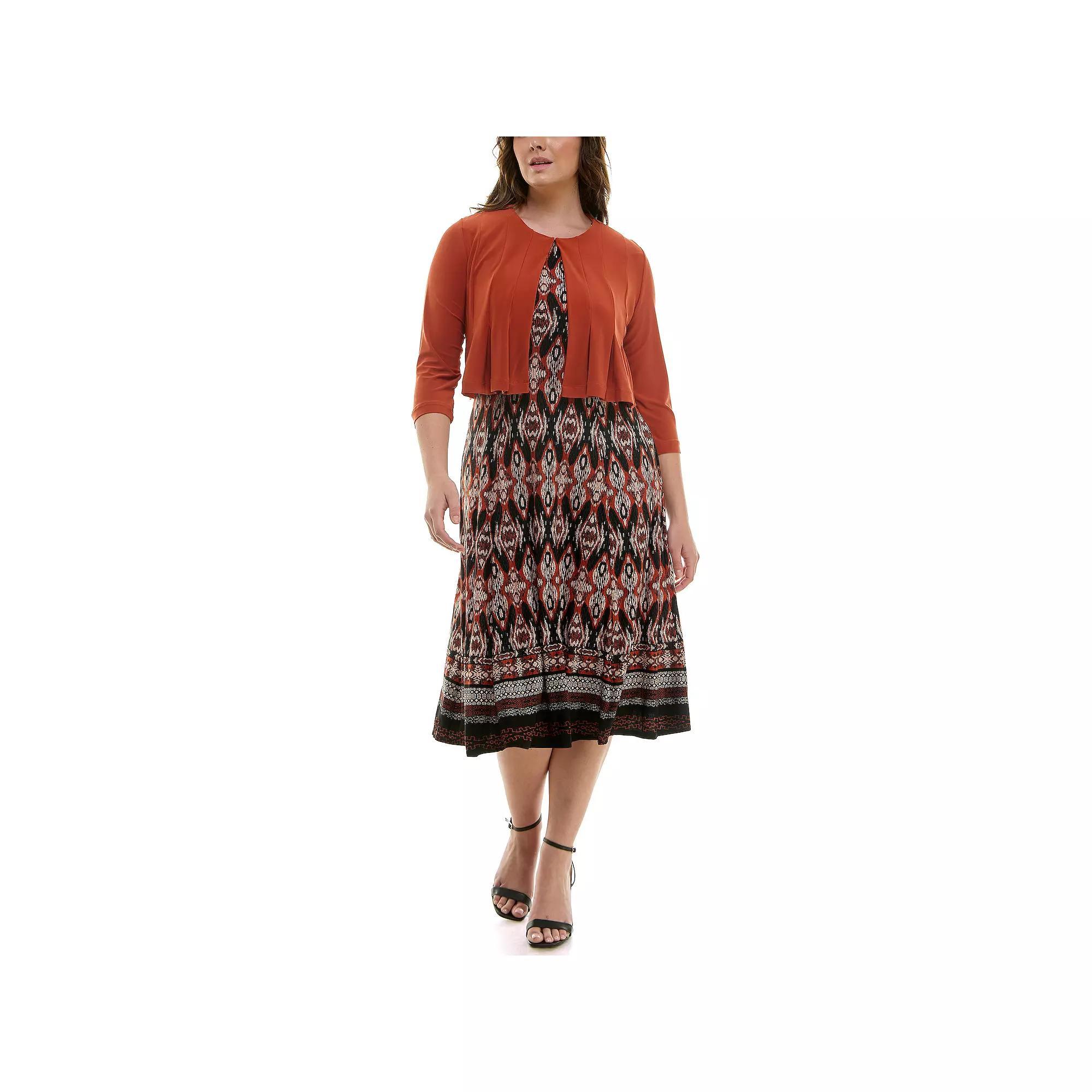 Women's Danny & Nicole 2-pc. Cardigan & Patterned Dress Set, Size: 10, Henna Black Product Image