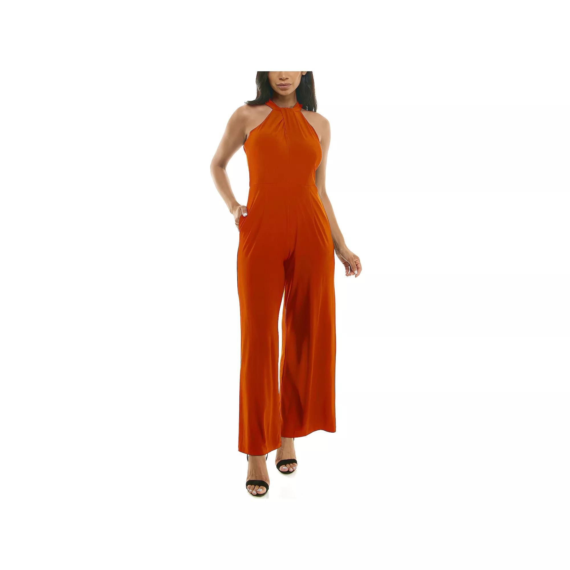 Womens Nina Leonard Wide-Leg Halter Jumpsuit Product Image