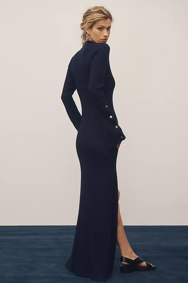 By Anthropologie Long-Sleeve V-Neck Snap-Front Knit Maxi Dress Product Image