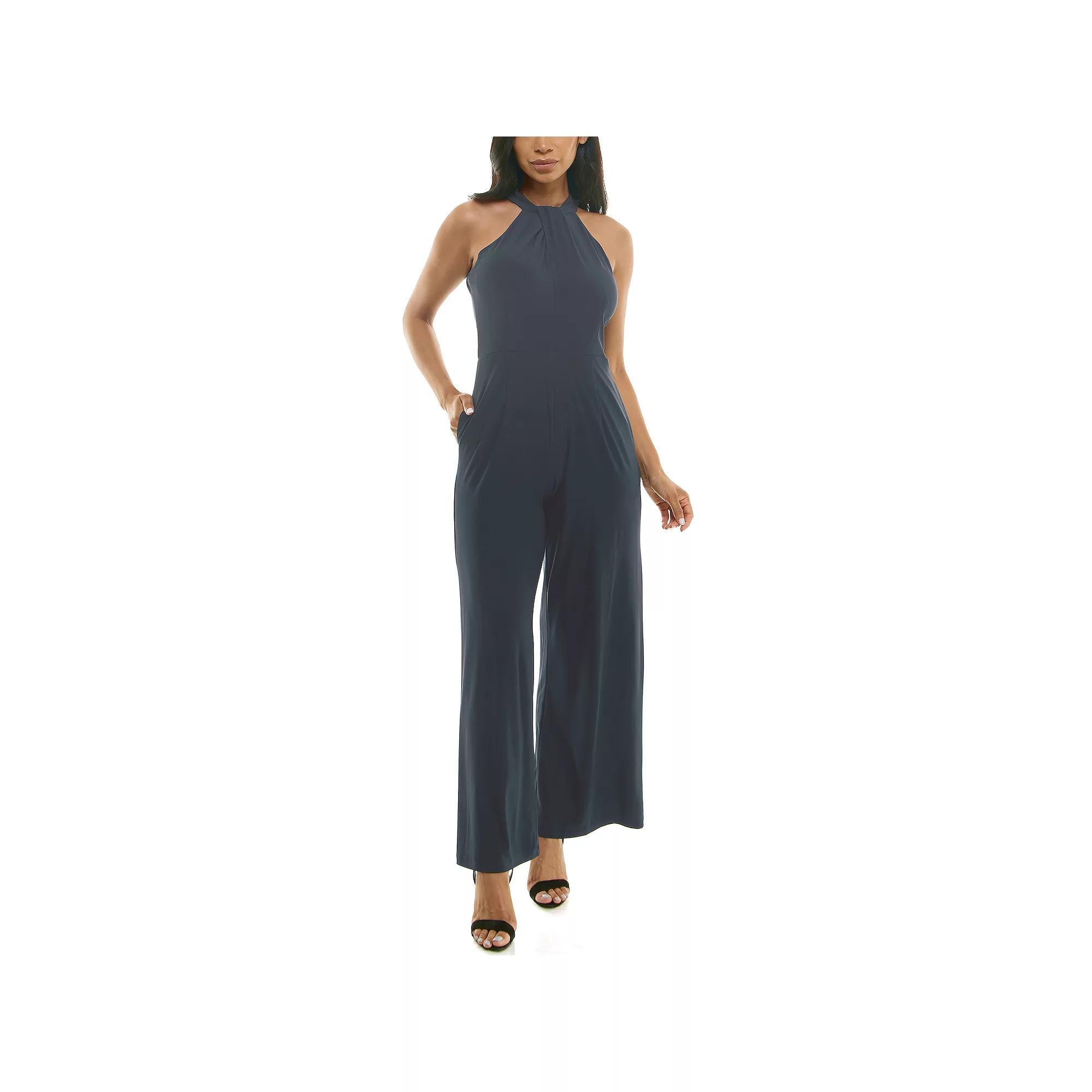Women's Nina Leonard Wide-Leg Halter Jumpsuit, Size: Large, Red Product Image