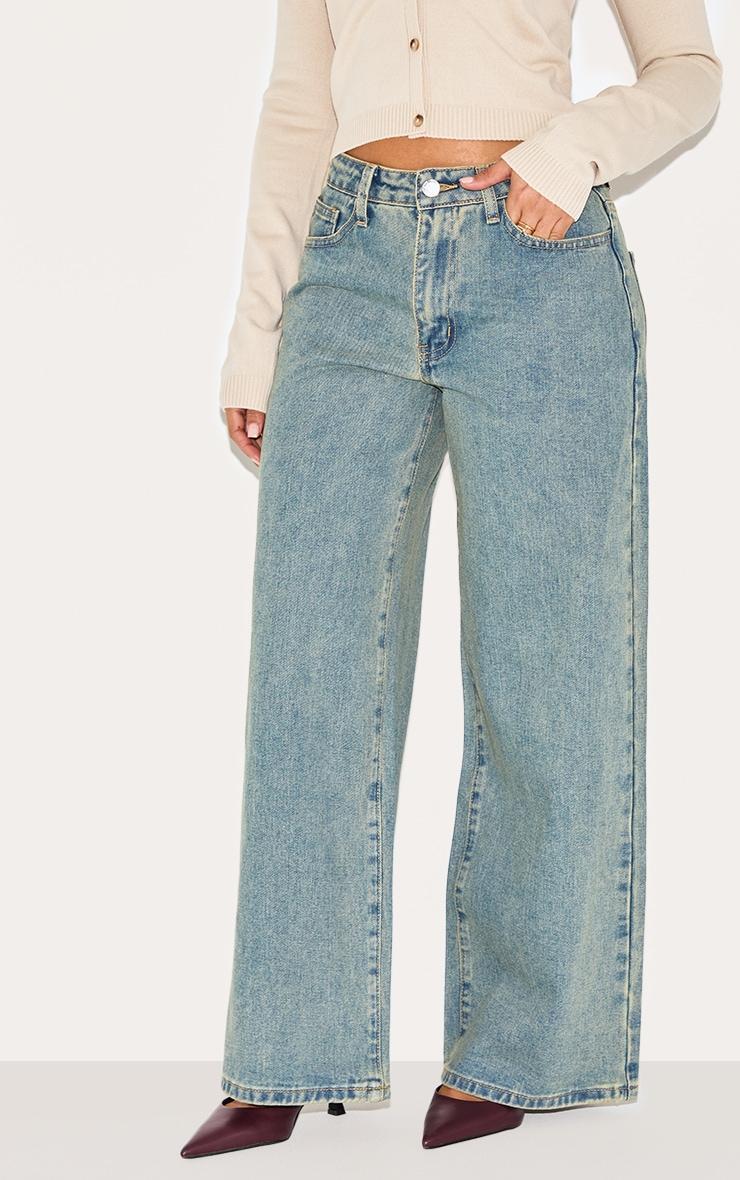 Petite Vintage Wash Washed Wide Leg Jeans Product Image