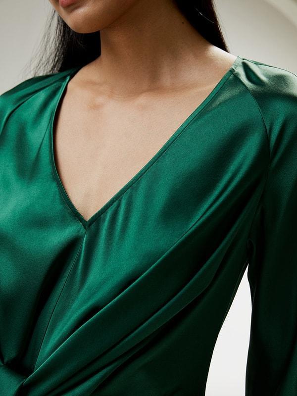 V Neck Silk Blouse with Waist Tie Product Image