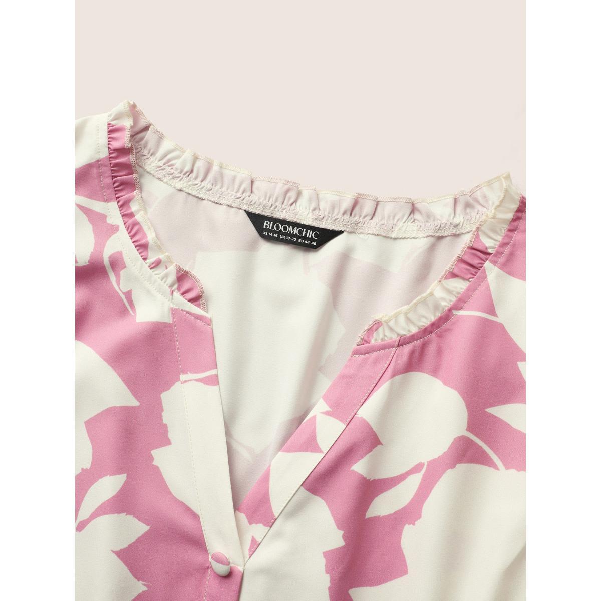 Plus Size Beanpastepowder Silhouette Floral Print Button Detail Blouse Women Elegant Cap Sleeve V-neck Everyday Blouses BloomChic 14-16/1X Product Image